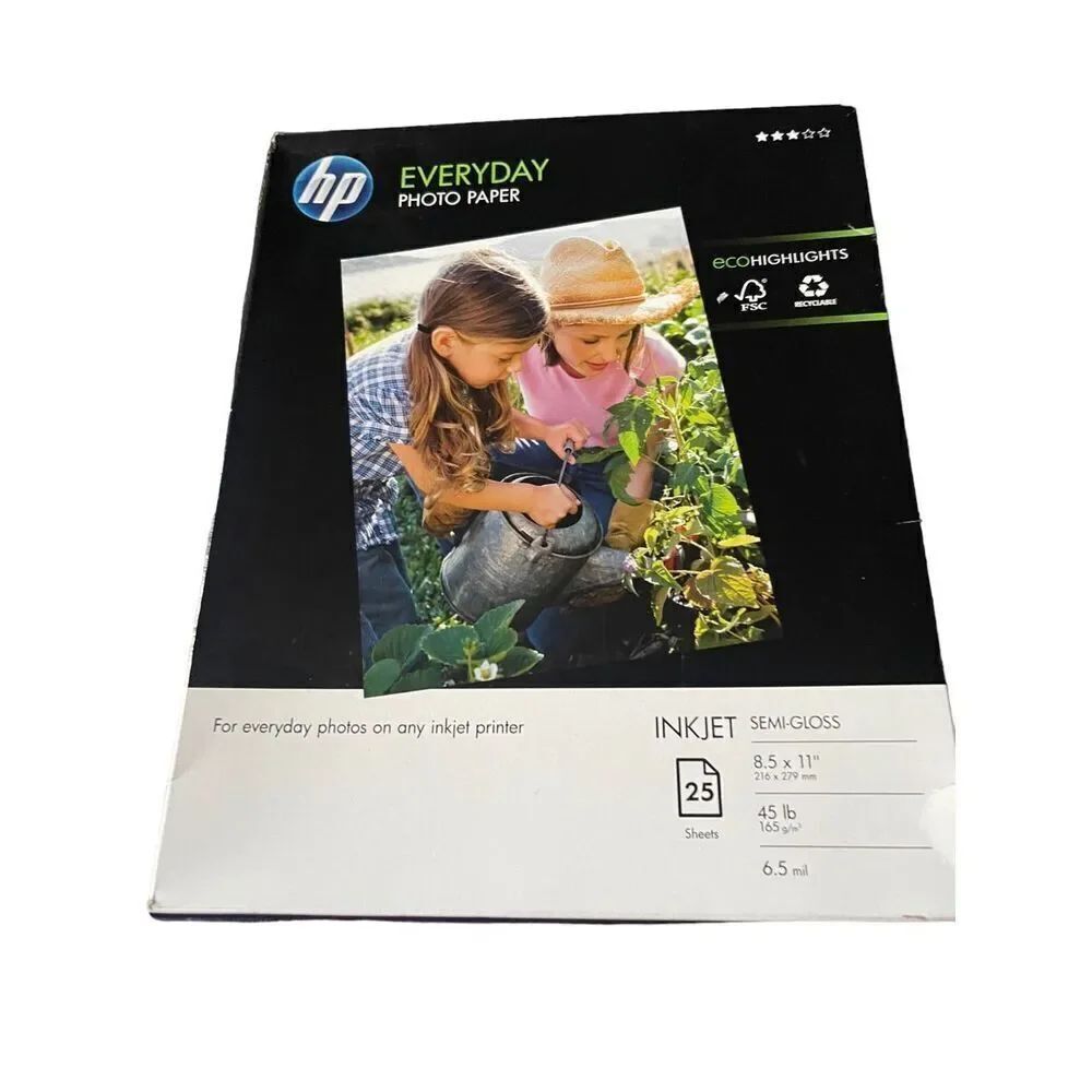 New HP Everyday 25 Sheet Letter 8.5 x 11-Inch Inkjet Semi-Gloss Photo Pape